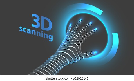 3d scan of hand man. Future technology concept. Vector wire frame hand of man. 3d scanning.