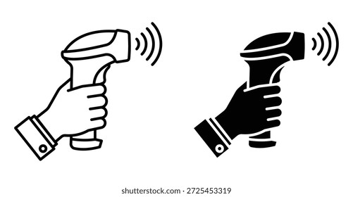 3D-Scanner-Symbol. Linie mit editierbarem Strich und flach für Web, Handheld Barcode Scanner Symbol in Schwarz und Weiß