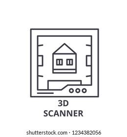3d scanner line icon concept. 3d scanner vector linear illustration, sign, symbol