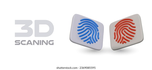 3D scanning. Blue and red fingerprints, verification. Identification of user, payer. Innovation security system, online banking. Unique personal password confirmation