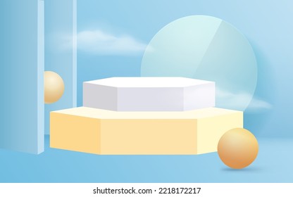 escena 3D, cabina de productos de comercio electrónico, fondo tridimensional simple, ilustración vectorial