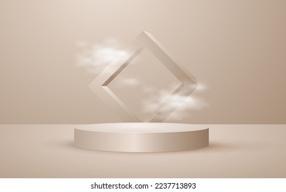 3d scene podium geometric pastel brown background for cosmetic product presentation mockup show