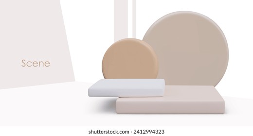 3D scene with round back wall. Empty podium, template for advertising, display, promotion