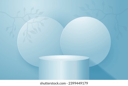 3d scene round podium pastel blue background for cosmetic product presentation mockup show