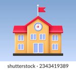 3d school building front view icon. Render educational institution for back to school, education. College, university, campus. 3d rendering school cartoon vector illustration