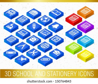 3D SCHOOL AND STATIONERY ICONS