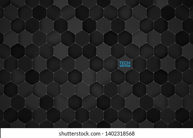 3D Science Technology Hexagonal Dark Gray Vector Abstract Background. Three Dimensional Tech Hex Structure Wallpaper