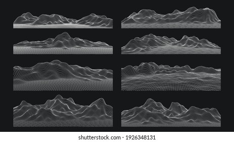 3d fondo de conexión retro de ciencia ficción. Paisaje topográfico de alambres. Fondo de tecnología de moneda de cadena de bloqueo y cripto. El paisaje digital. Elementos HUD. Grandes datos e inteligencia artificial.