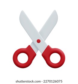 3d scissors icon vector. Isolated on white background. Education, medicine, hairdressing supplies and stationery. Cartoon minimal style. 3d cutting icon vector render illustration.