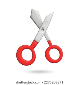 3D scissors on white background. Plasticine cartoon style icon. Vector illustration design. 