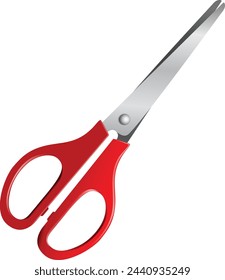 3D Scissors with red plastic handles, open
and closed, on a white background.
Scissors with handles. Education,
medicine, hairdressing supplies, stationery.
3D vector icon. Cartoon minimal style.