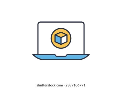 3d screen icon. screen with augmented reality. icon related to 3D display technology. flat line icon style. simple vector design editable