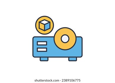 3d screen icon. projector with augmented reality. icon related to 3D display technology. flat line icon style. simple vector design editable