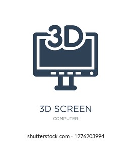 3d screen icon vector on white background, 3d screen trendy filled icons from Computer collection, 3d screen vector illustration