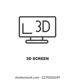 3d screen icons. Thin line 3d screen, video icon from computer and tech collection. Outline vector isolated on white background. Editable 3d screen symbol can be used web and mobile