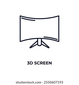 Icono de contorno de pantalla 3D. Vector lineal desde el concepto de computadora. Icono de la pantalla 3d de la línea fina aislado en el fondo blanco