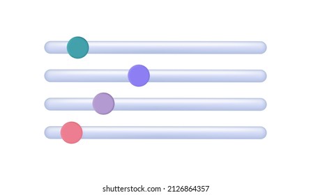 3d scrollbar, vector illustration.  Slider bar volume, brightness. Panel switch control. Concept toggle scroll. User interface, play two button. Horizontal drag shape, level, scale. Loading 