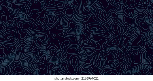 3D Sea Ocean Depth Topographic Topo Map Banner Background. Curvy Wavy Lines Vector Illustration. Hills, Rivers And Mountains. Geography Concept. 