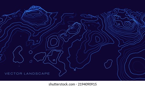 3D Seeschifffahrt Topografischer Topo-Karte Banner-Hintergrund. Vektorgrafik kurvenreicher Wavy Lines. Hügel, Flüsse und Berge. Geografisches Konzept.