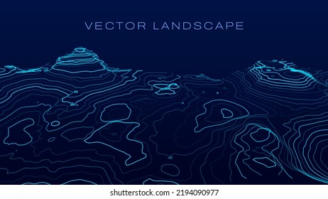 3D Sea Ocean Depth Topographic Topo Map Banner Background. Curvy Wavy Lines Vector Illustration. Hills, Rivers and Mountains. Geography Concept. svg