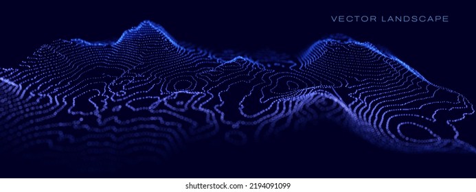 3D Sea Ocean Depth Topographic Topo Map Banner Background. Curvy Wavy Lines Vector Illustration. Hills, Rivers and Mountains. Geography Concept.