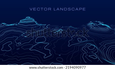 3D Sea Ocean Depth Topographic Topo Map Banner Background. Curvy Wavy Lines Vector Illustration. Hills, Rivers and Mountains. Geography Concept.