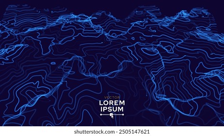 3D-Seehecht Seetiefe topographische Topo-Karte Banner Hintergrund. Kurvige wellenförmige Linien, Vektorgrafik. Hügel, Flüsse und Berge. Geografie-Konzept