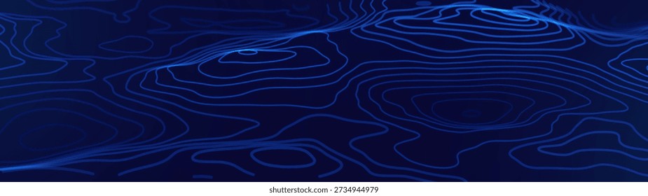Fondo topográfico del Anuncio del mapa topográfico de la profundidad náutica del océano 3D. Ilustración vectorial de Curvy Wavy Lines. Colinas, ríos y montañas. Concepto de Geografía.