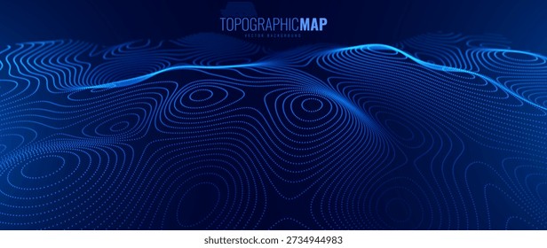 Fondo topográfico del Anuncio del mapa topográfico de la profundidad náutica del océano 3D. Ilustración vectorial de Curvy Wavy Lines. Colinas, ríos y montañas. Concepto de Geografía.
