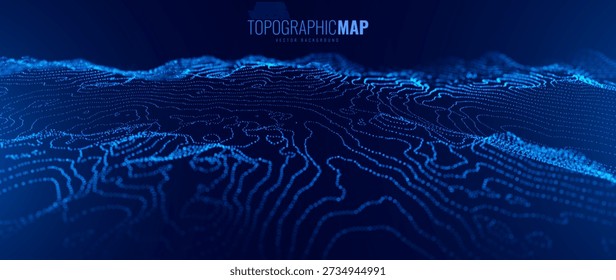 Fondo topográfico del Anuncio del mapa topográfico de la profundidad náutica del océano 3D. Ilustración vectorial de Curvy Wavy Lines. Colinas, ríos y montañas. Concepto de Geografía.