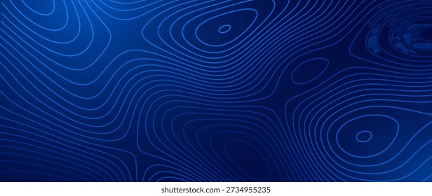 Fondo topográfico del Anuncio del mapa topográfico de la profundidad náutica del océano 3D. Ilustración vectorial de Curvy Wavy Lines. Colinas, ríos y montañas. Concepto de Geografía.