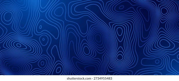Fondo topográfico del Anuncio del mapa topográfico de la profundidad náutica del océano 3D. Ilustración vectorial de Curvy Wavy Lines. Colinas, ríos y montañas. Concepto de Geografía.