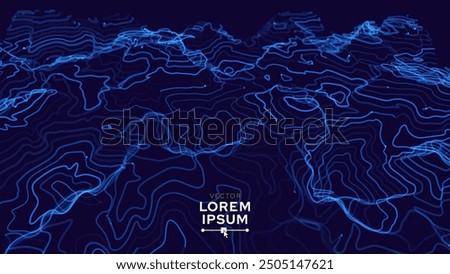 3D Sea Ocean Nautical Depth Topographic Topo Map Banner Background. Curvy Wavy Lines Vector Illustration. Hills, Rivers and Mountains. Geography Concept.