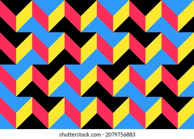 3D seamless abstract design background. Colorful geometric modules, 3D render illustration. Graphic design for artwork, web, print, banner, card. Black, yellow, magenta pink and blue. Vector EPS 10.