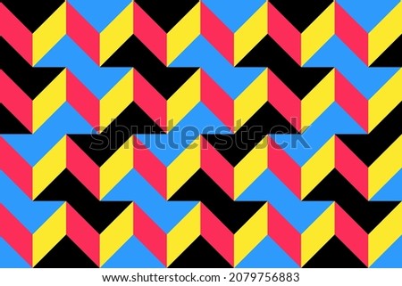 3D seamless abstract design background. Colorful geometric modules, 3D render illustration. Graphic design for artwork, web, print, banner, card. Black, yellow, magenta pink and blue. Vector EPS 10.