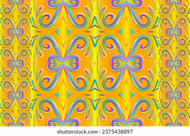 3D Seamless colourful batik ethnic dayak traditional Java indonesia pattern for background textile garment 
