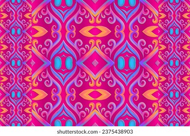 3D Seamless colourful batik ethnic dayak traditional Java indonesia pattern for background textile garment 