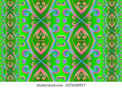 3D Seamless colourful batik ethnic dayak traditional Java indonesia pattern for background textile garment 