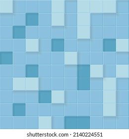 3d seamless cubes pattern. Blue ceramic tile background. Abstract square mosaic.