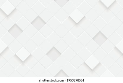 3d seamless cubes pattern. White ceramic tile background. Abstract square diagonal mosaic.