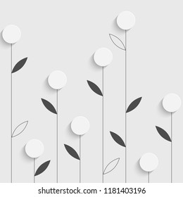 3d Seamless Flower Background. Vector Floral Pattern. Monochrome Regular Texture