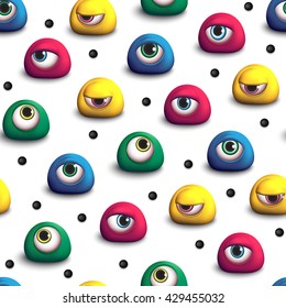 3d seamless pattern with colored eyes. The image can be associated with strange creatures, animate objects, strangers. Bright creative background. 