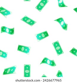 3D Seamless Pattern of Dollar Banknotes. American Dollar Paper Money Pile Render. USD Green Money Sign. Growth, Income, Savings, Investment. Symbol of Wealth. Business Success. Vector Illustration