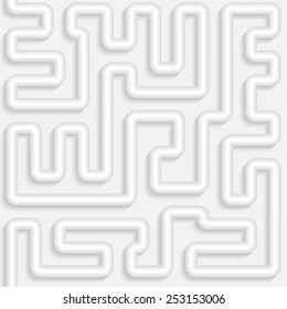 3D seamless pattern of labyrinth from metallic bent pipes. Vector repeating background with long shadows.