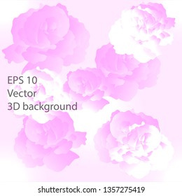 3D seamless pattern with roses in vector