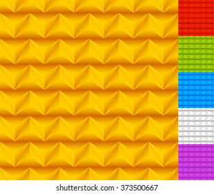 3d seamless pattern set with alternating embossed triangles - Yellow, red, green, blue, gray and purple version. Each colors is seamlessly repeatable.