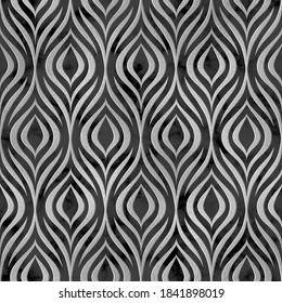3d seamless pattern. Silver metallic background. Abstract geometric texture. Elegant render lattice. Floral pattern. Peacock feather. Contemporary wallpaper. Design for prints. Bird plumage. Vector