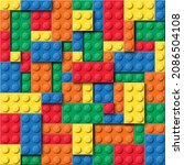3d Seamless vector pattern of building brick blocks toy. Colorful plastic toy bricks for children, Brick toy for kid fashion, fabric, print wallpaper, background, banner, wall, Top view.