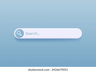 3D-Suchleiste leer isoliert. Browser-Schaltflächenvorlage für Website, Anwendung und Benutzeroberfläche. Navigation Nach Apps suchen. Suchformular Rendern mit Schatten auf rosa Hintergrund. Vektorgrafik