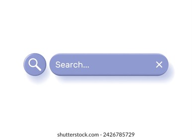 3D Search Bar Blank Isolated. Browser Button Template for Website, Application and UI. Navigation Search for Apps. Search Form Render with Shadow on Pink Background. Vector Illustration